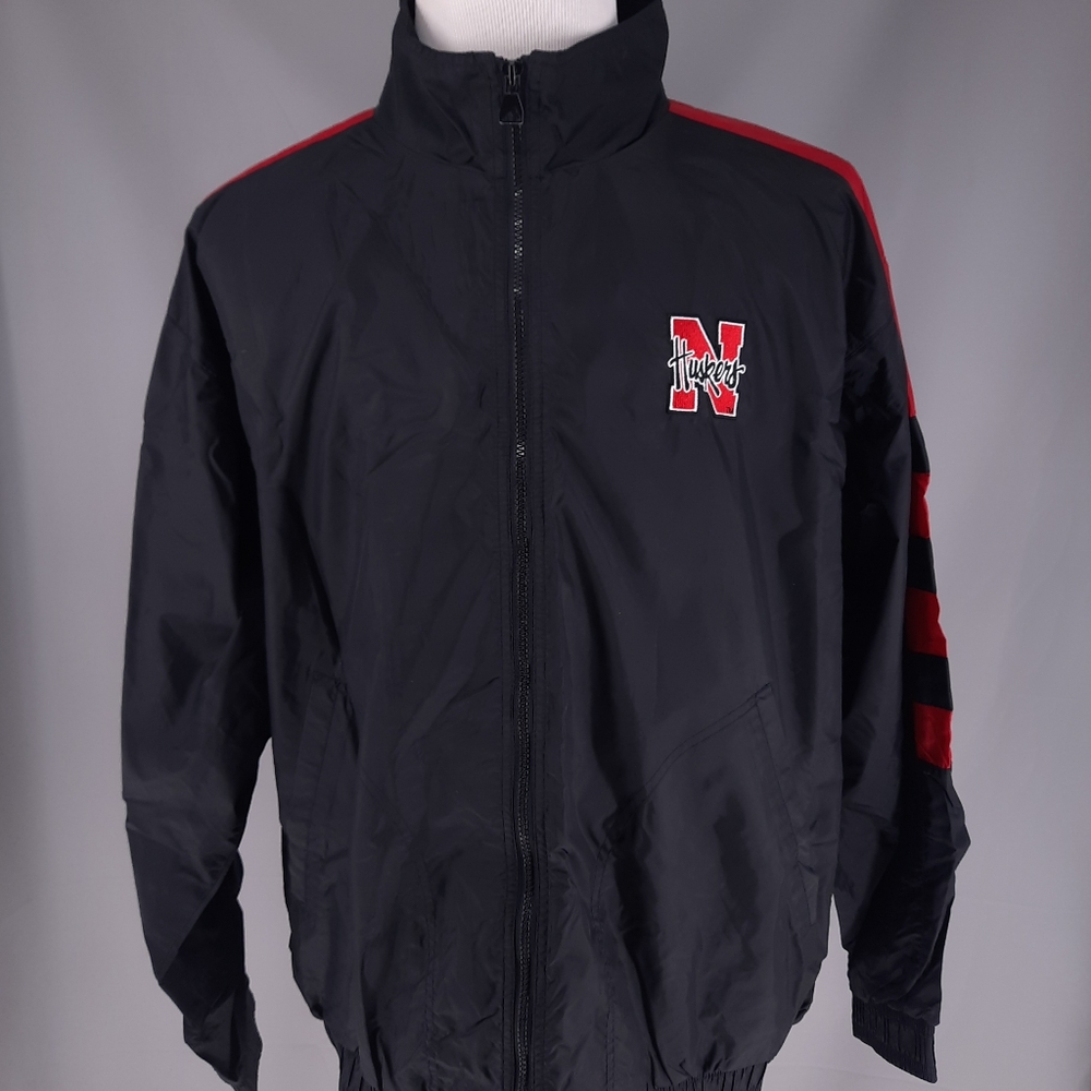 Adidas Nebraska Huskers Black Jacket Men's Size XL Logo Long Sleeve Full Zip